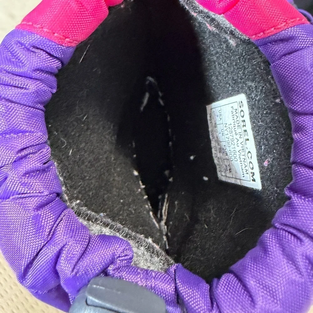 Sorel Purple and Pink Kids' Winter Waterproof Boots in Size 2.